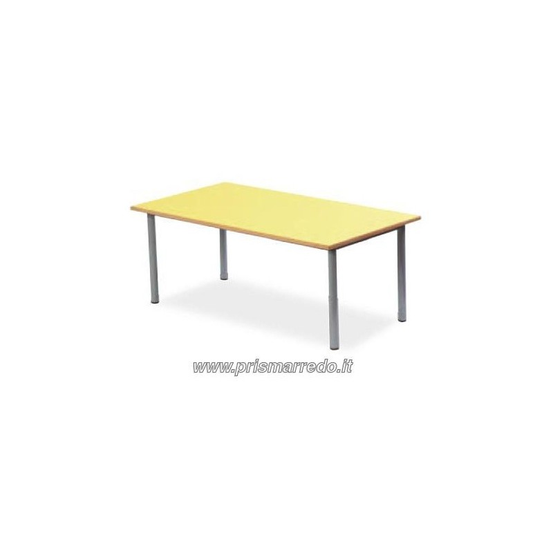 banco rettangolare con bordo in faggio in foto con piano giallo struttura grigio tubolare da 40mm