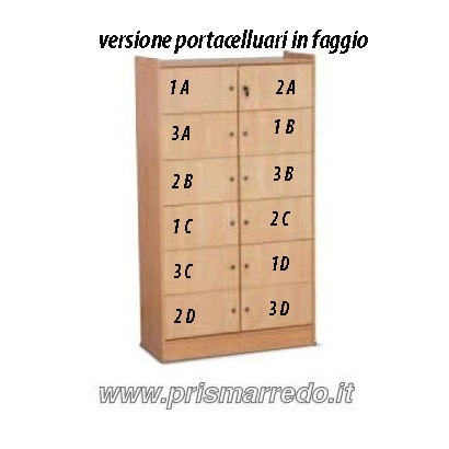 armadio portatelefonini in legno FAGGIO con serrature singole per ogni cassetto dim.100x45x200h codice portacellulare
